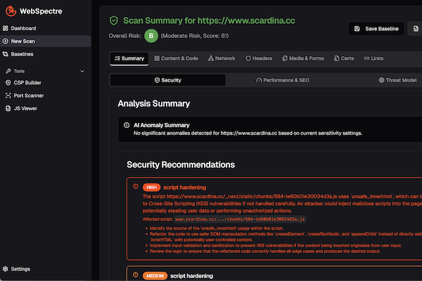 WebSpectre product screenshot